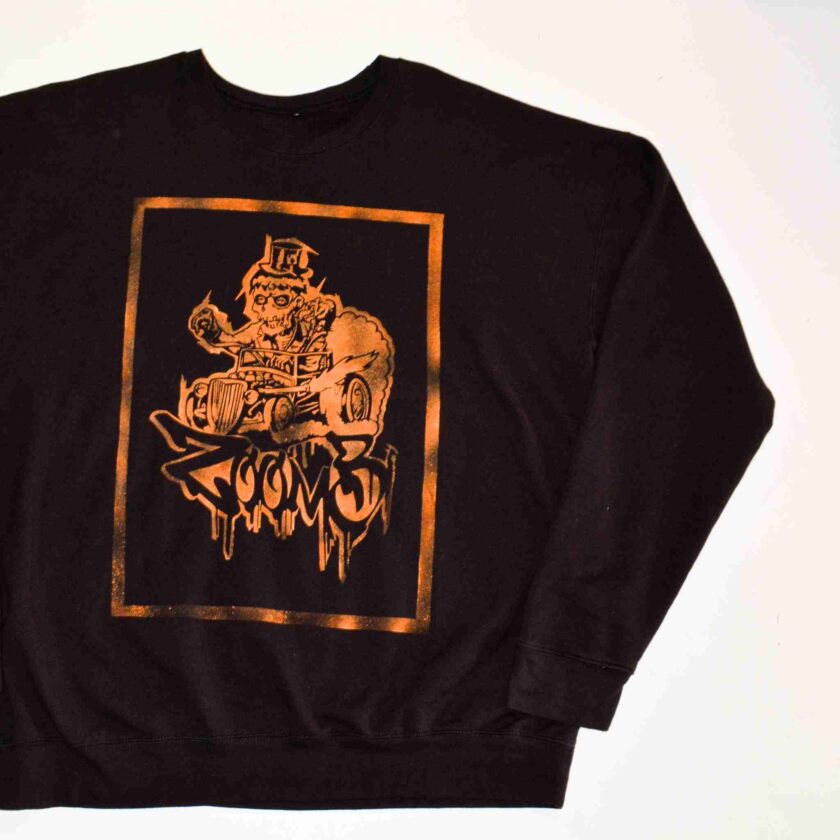 a black sweatshirt with a picture of a man on it.