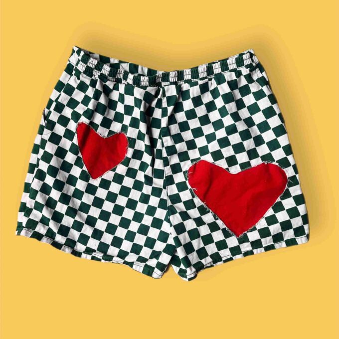 a pair of shorts with hearts on them.
