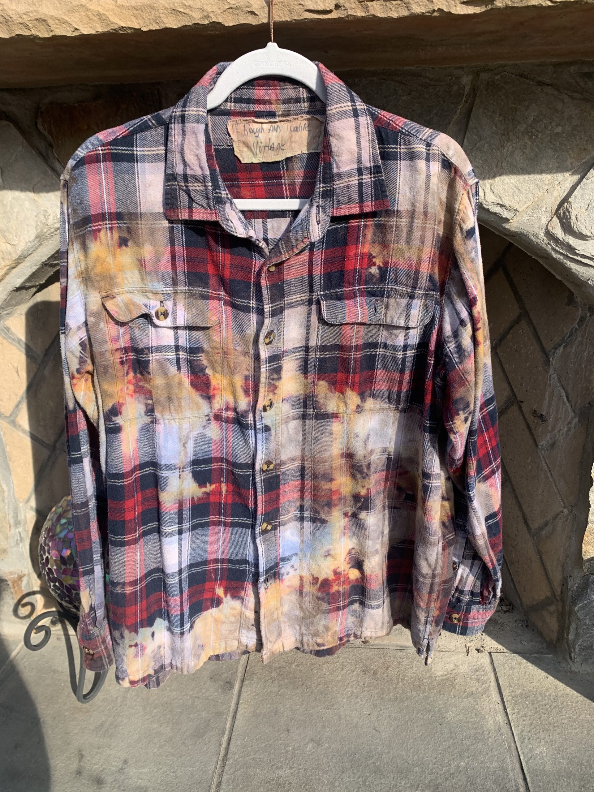 Upcycled Bleached Flannel Shirt Men's Size XL With 