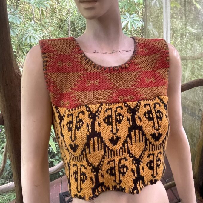 knitted top with faces