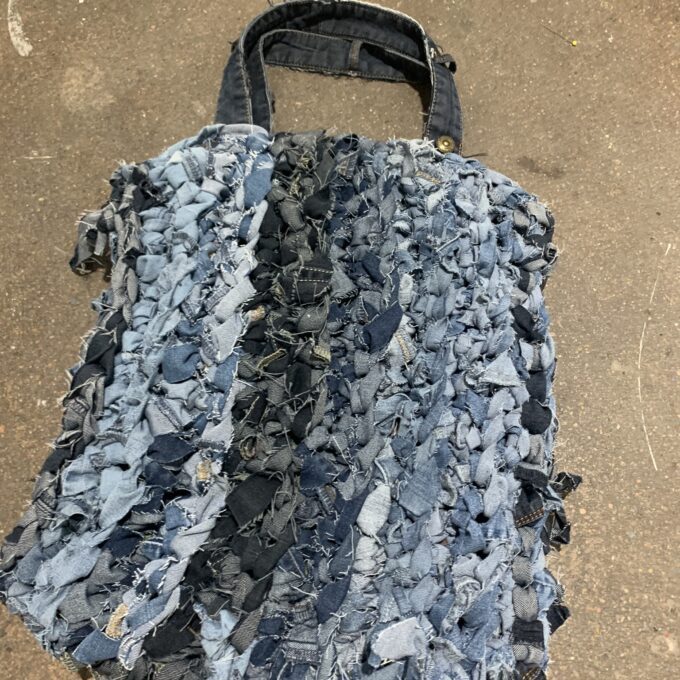 a bag made out of old jeans.