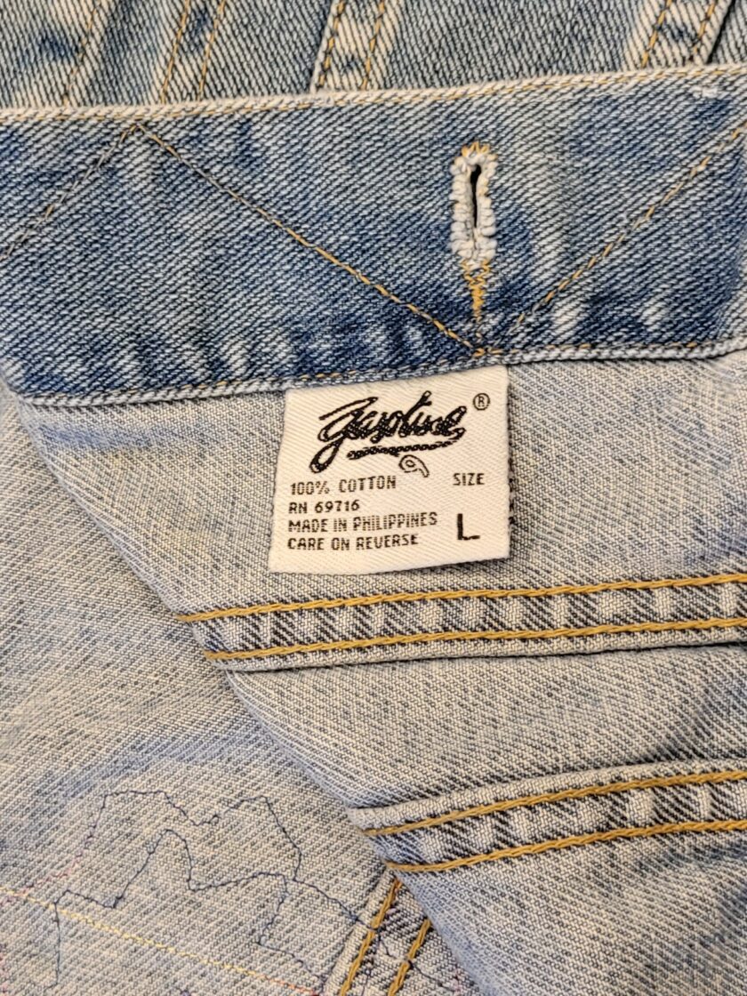 A pair of jeans with a label on them.