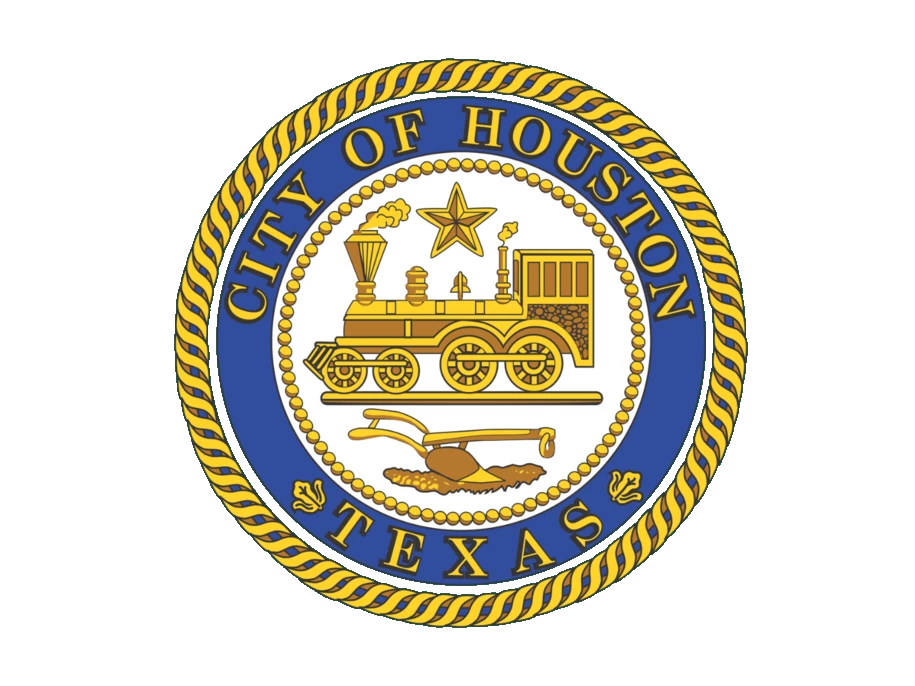 the city of houston seal on a black background.